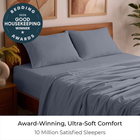 Mellanni fitted sheet deep-pocket close-up showing elastic edge for secure mattress fit benefit
