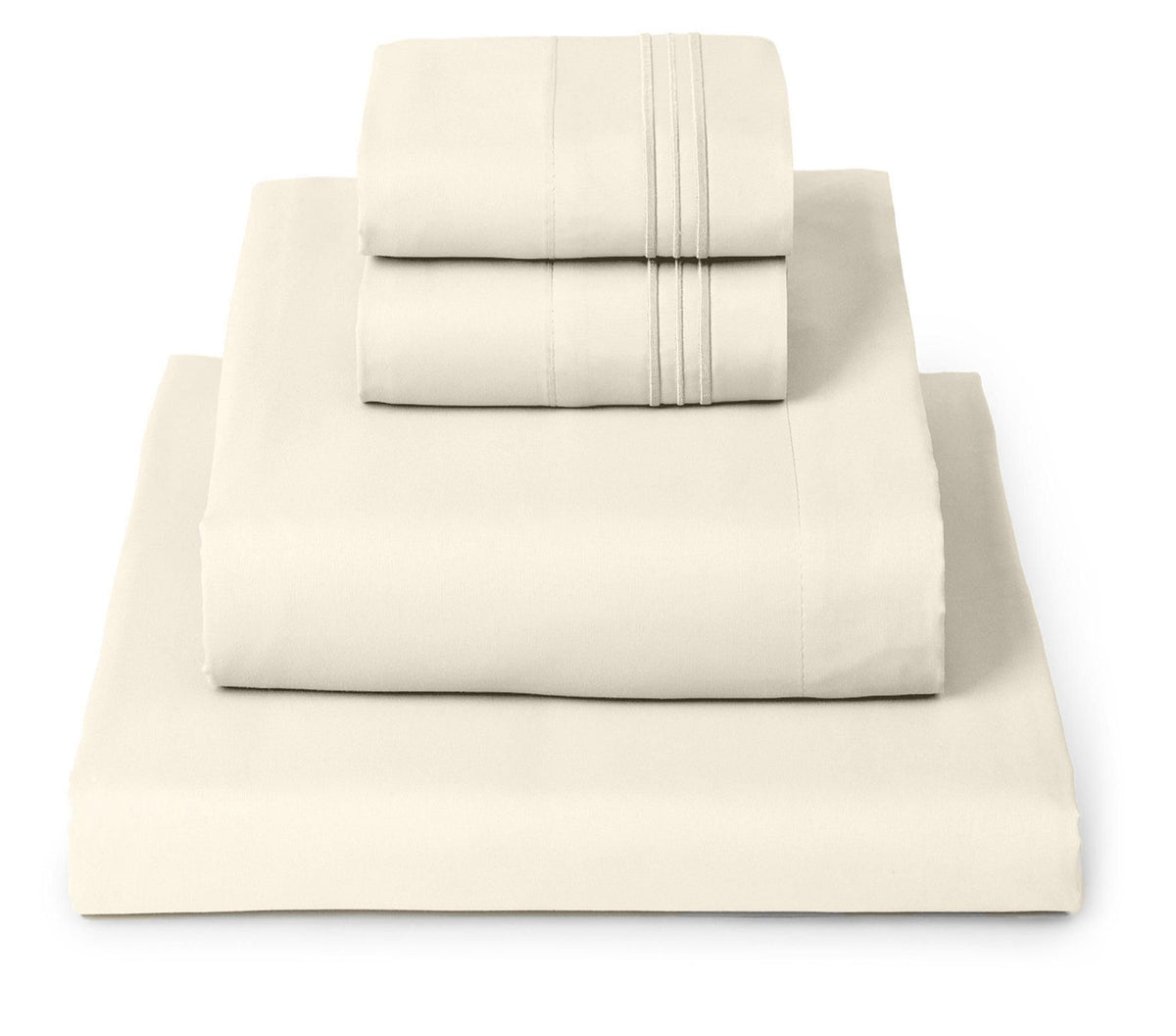 Mellanni sheet set front packaging showing elegant Golden Ivory and benefits