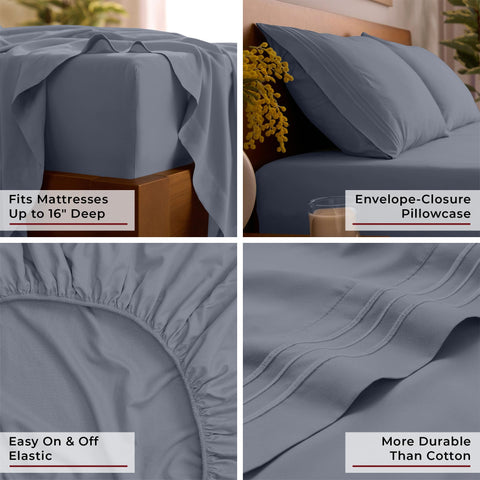 Mellanni sheets beside ruler and pillows demonstrating queen dimensions and deep-pocket fit