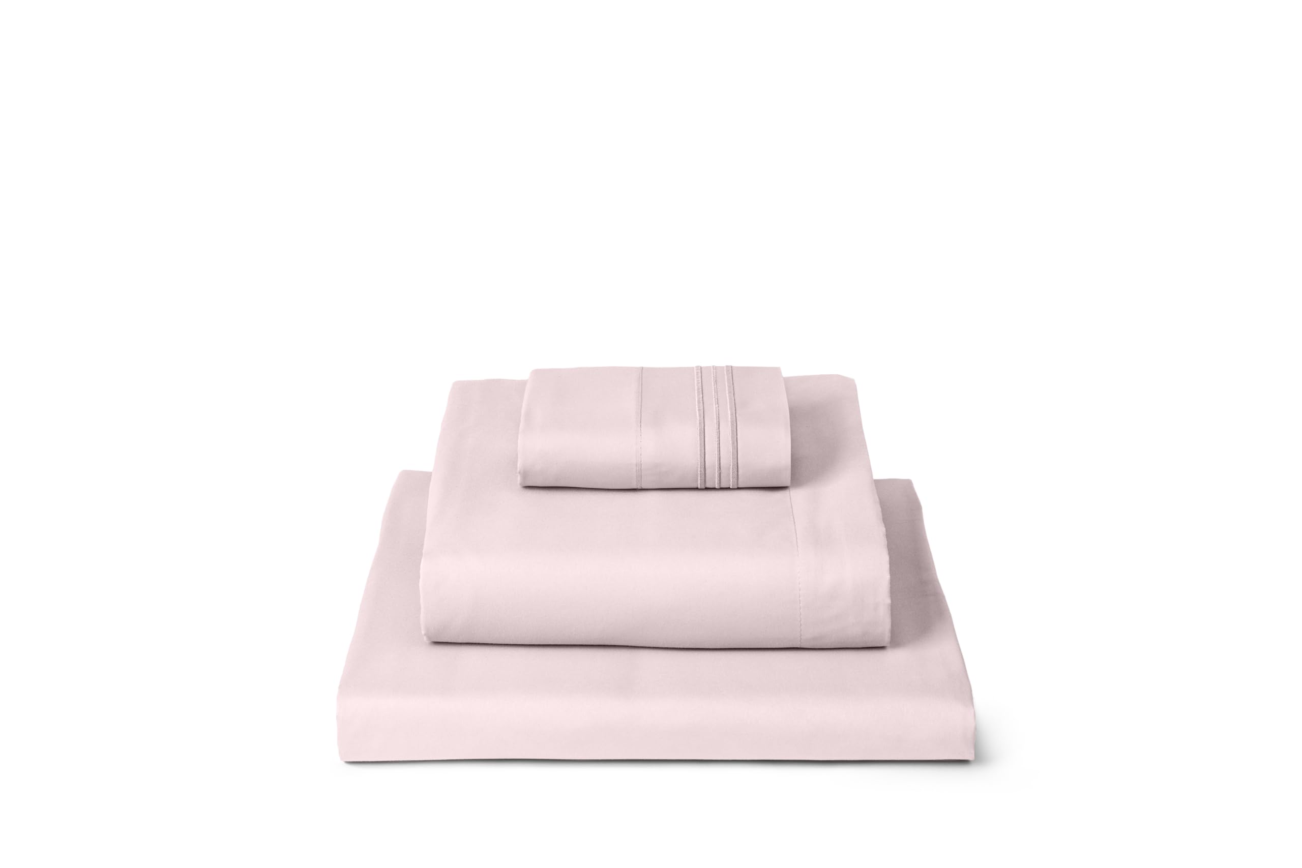 Mellanni front view of blush pink twin sheet set showing packaging and color benefit