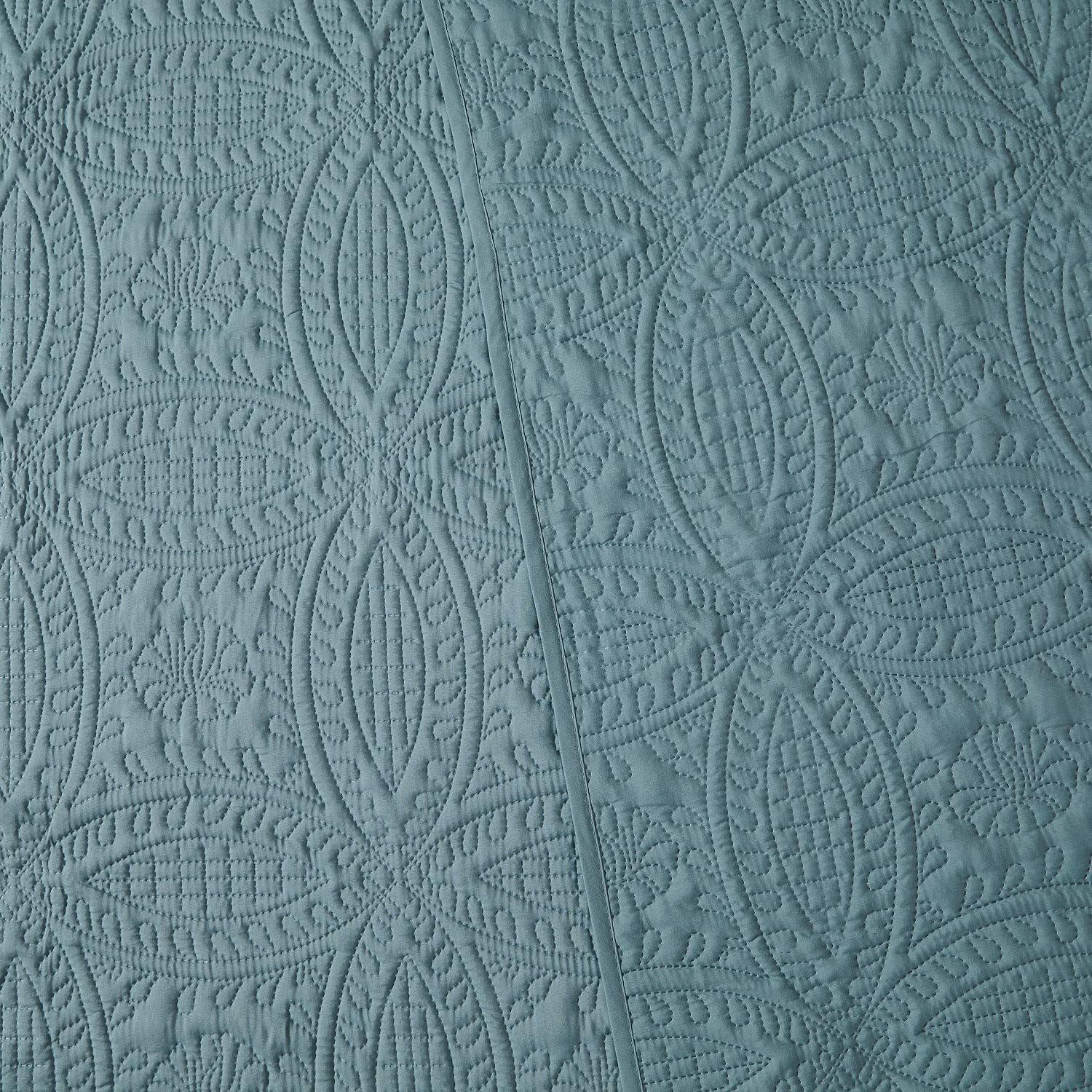 Mellanni coverlet next to mattress showing oversized coverage benefit