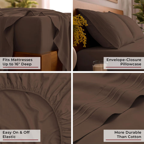 Mellanni styled bedroom with brown sheets demonstrating hotel-like look and coziness