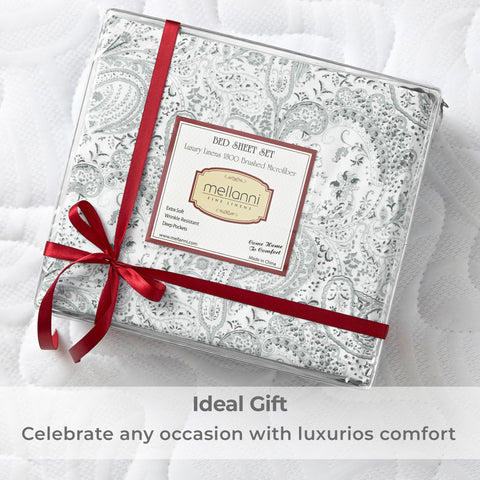 Mellanni fitted sheet on mattress showing 16-inch pocket depth, accurate sizing benefit