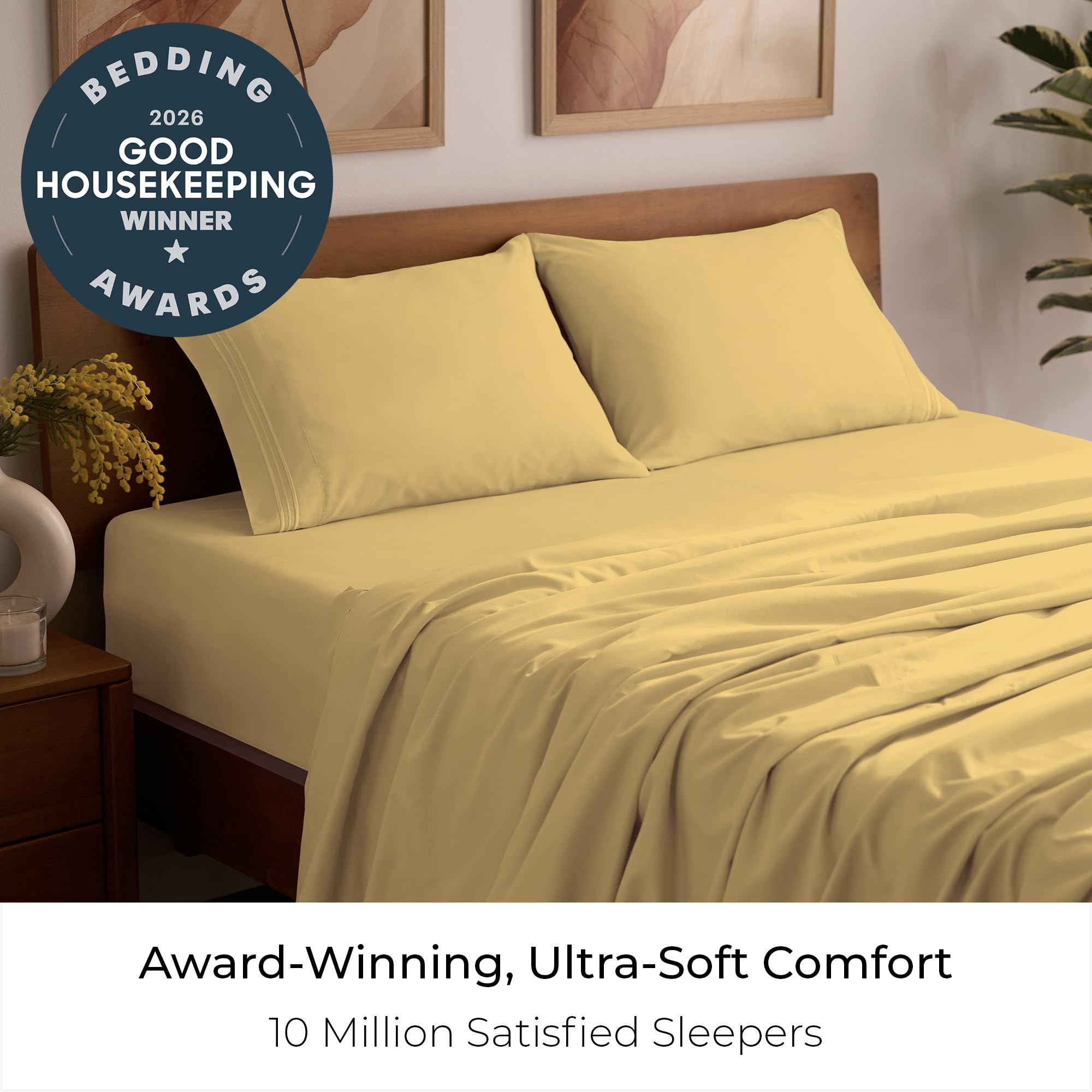 Mellanni fitted sheet deep pocket detail illustrating secure 16-inch fit