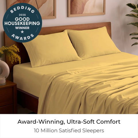 Mellanni fitted sheet deep pocket detail illustrating secure 16-inch fit