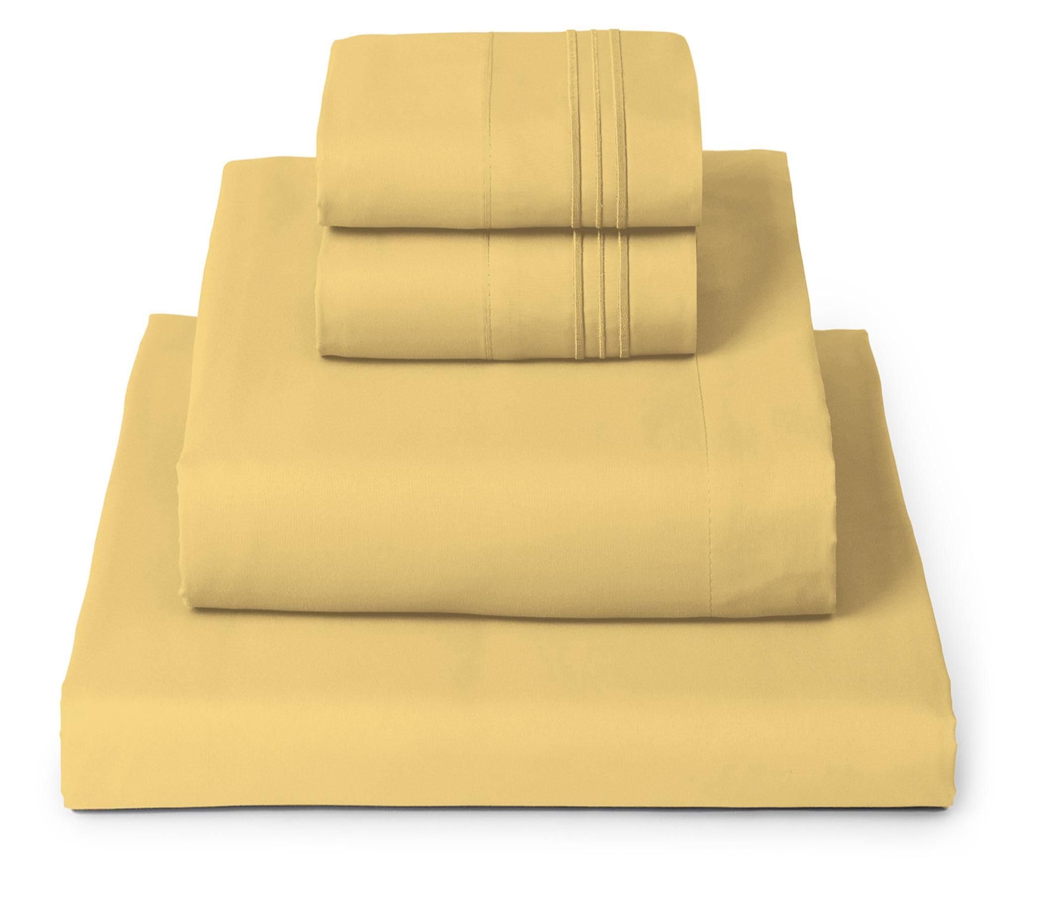 Mellanni yellow queen front packaging showing set contents and benefits