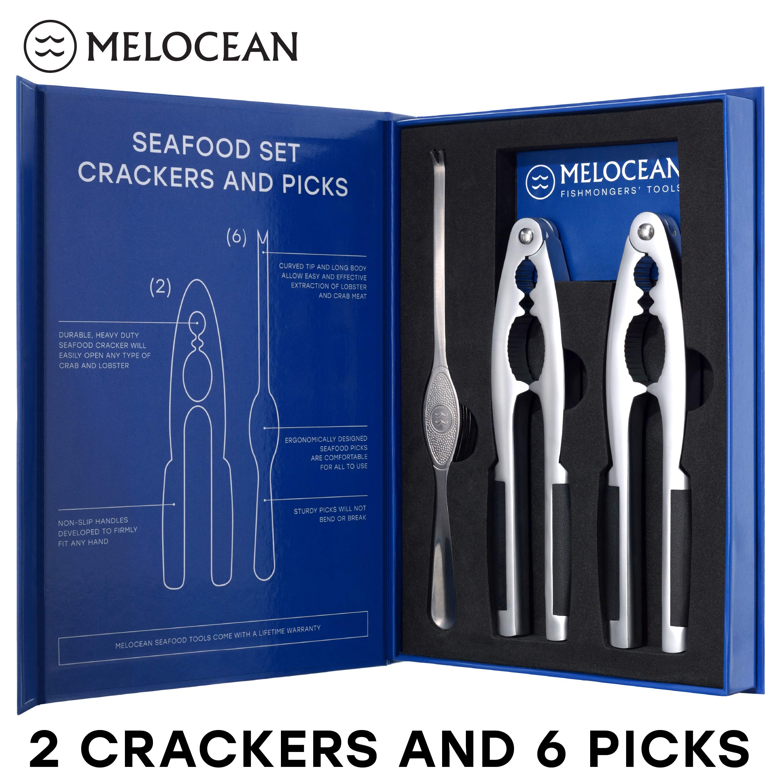 Melocean tools cracking crab legs during a seafood meal for efficiency