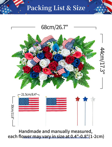 Memobloom detailed shot of American flag ribbon bow and star accents adding patriotic symbolism to memorials