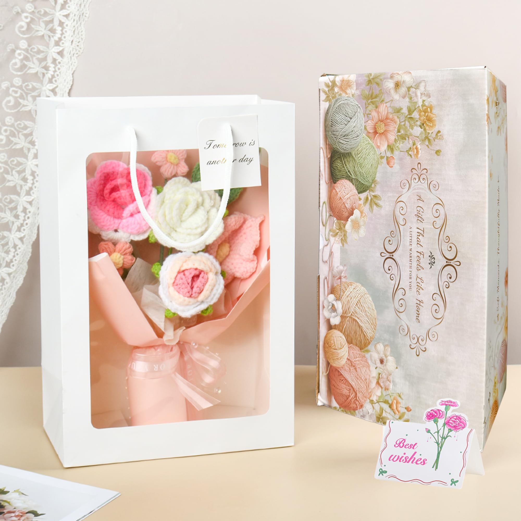 MengxFly bouquet nestled in gift box with bag and card ready for giving convenience