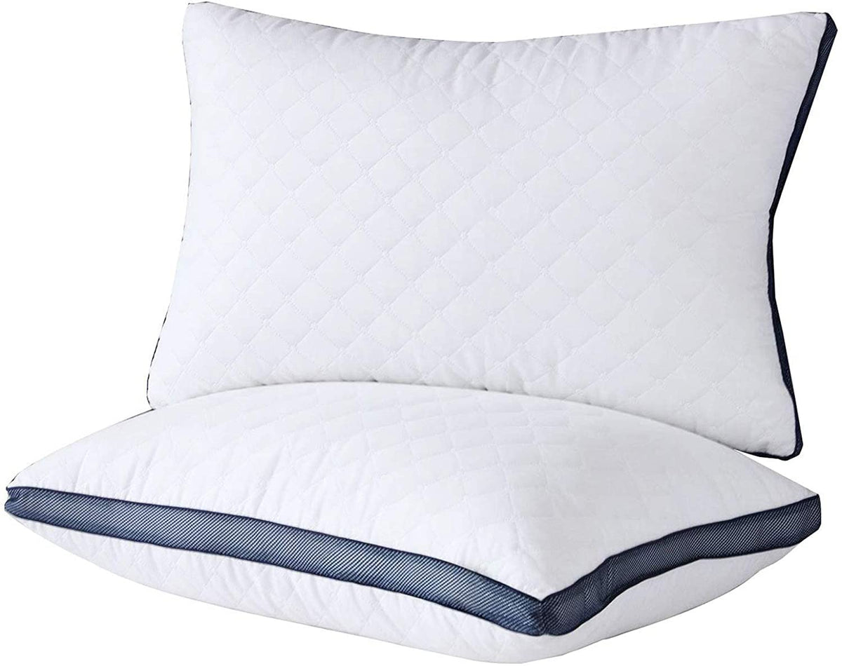 Meoflaw front view of two-pack standard pillows showing hotel-style finish and durability