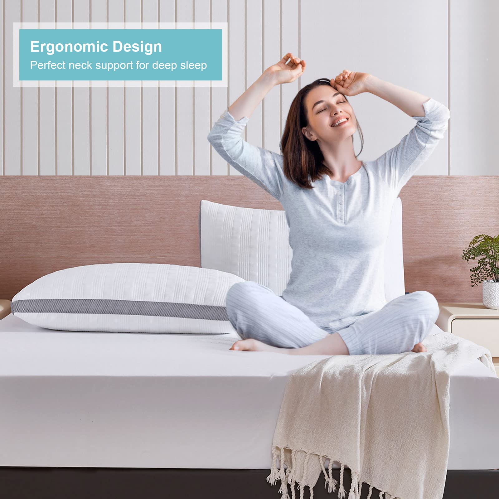 Meoflaw pillow beside ruler showing queen size scale for accurate fit