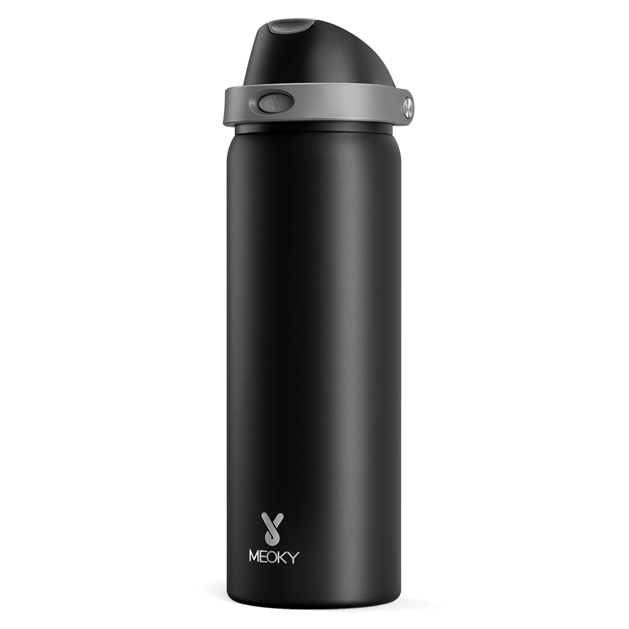 Meoky 32 oz bottle front view showing durable stainless steel finish and capacity benefit