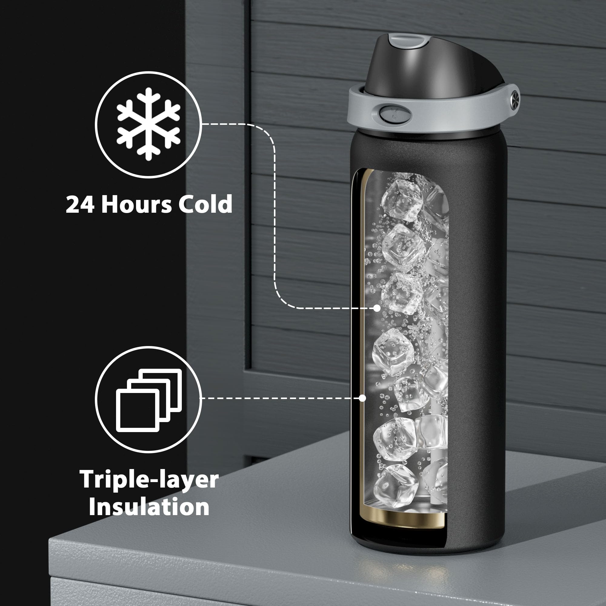 Meoky wide mouth filled with ice showing easy filling and long-lasting cold drinks