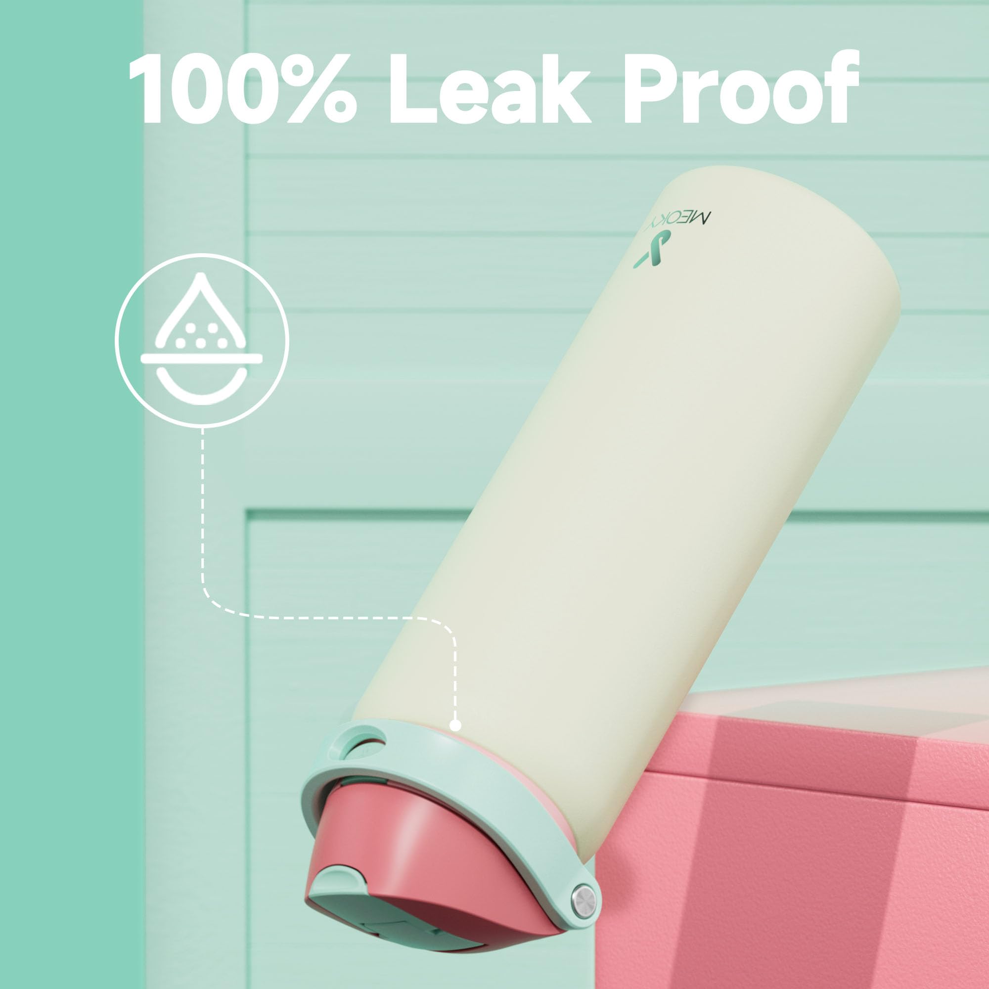 Meoky bottle inside gym bag ready for workouts and leak-free travel