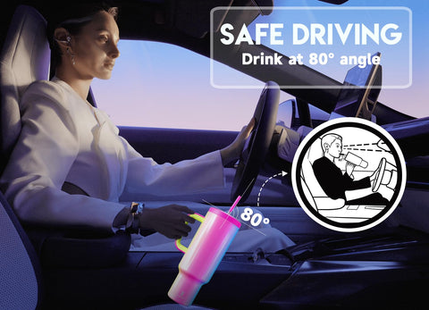Meoky in car cup holder demonstrating portable, travel-friendly size