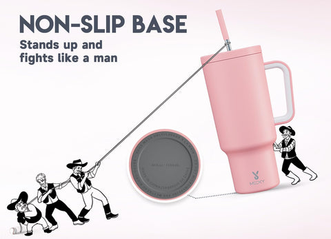 Meoky non-slip base shown preventing tipping and improving stability on surfaces