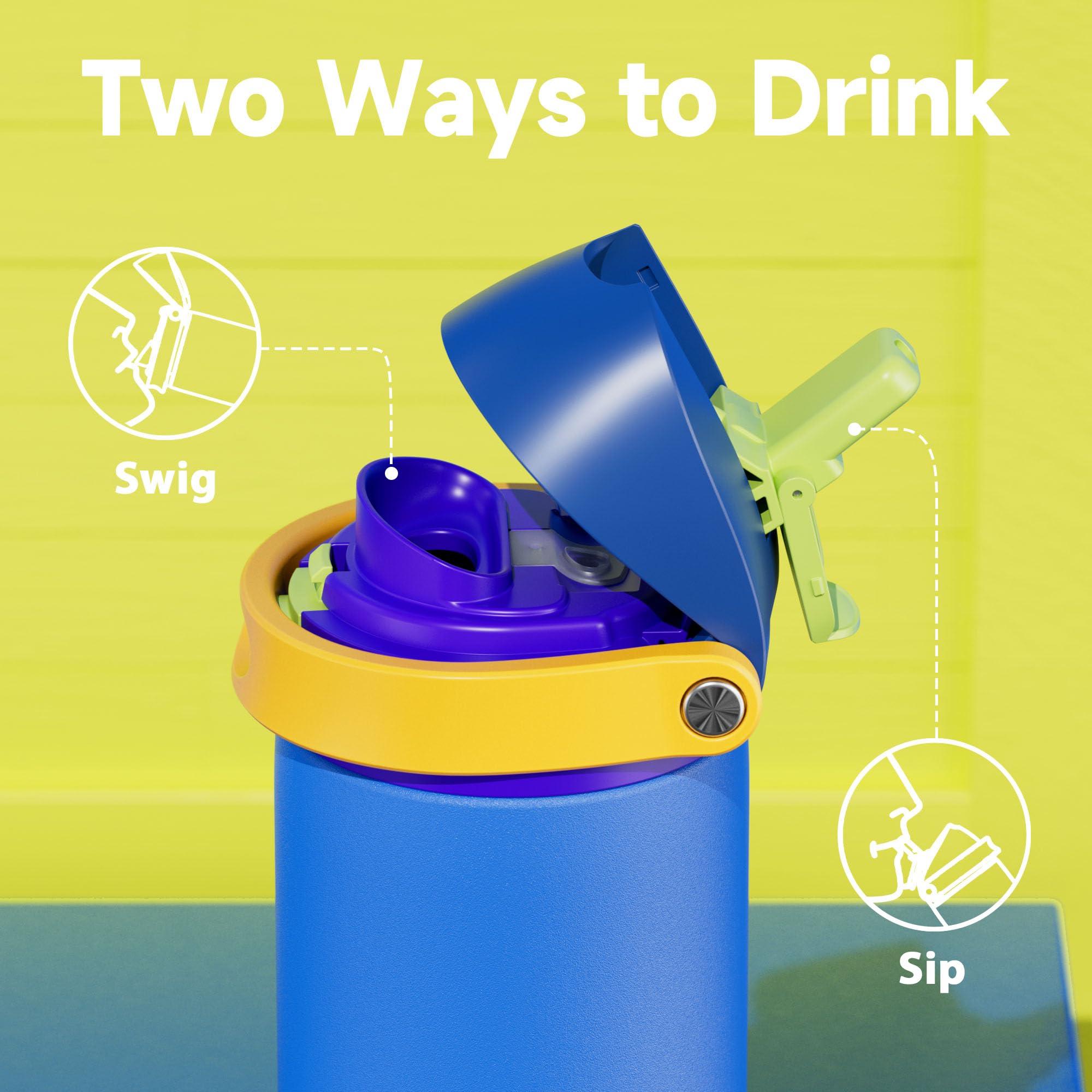 Meoky straw detail image showing flip straw mechanism for spill-resistant sipping
