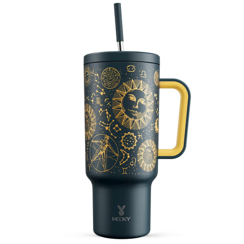 Meoky Tarot front view showing full 40 oz tumbler and polished finish for style