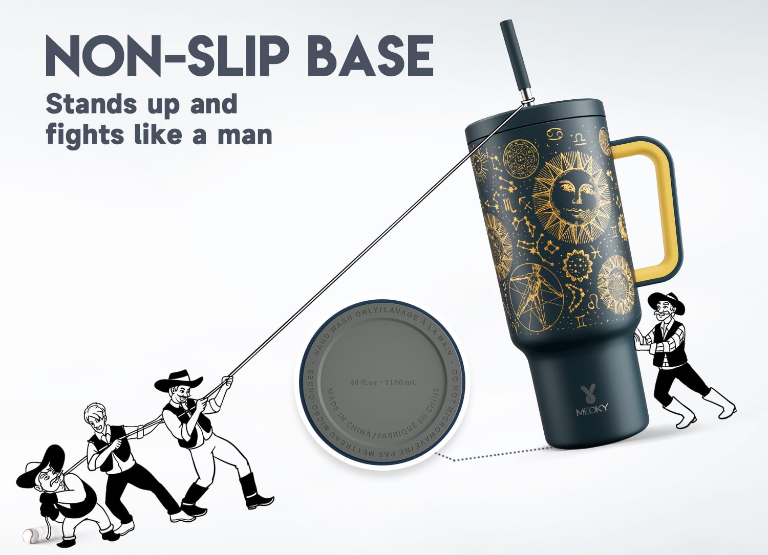 Meoky non-slip base image demonstrating wobble-resistant stability on surfaces