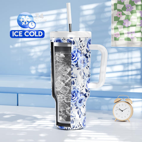 Meoky tumbler handle close-up showing ergonomic grip for comfortable carrying