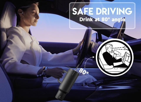 Meoky seated in car cupholder showing travel fit and convenience
