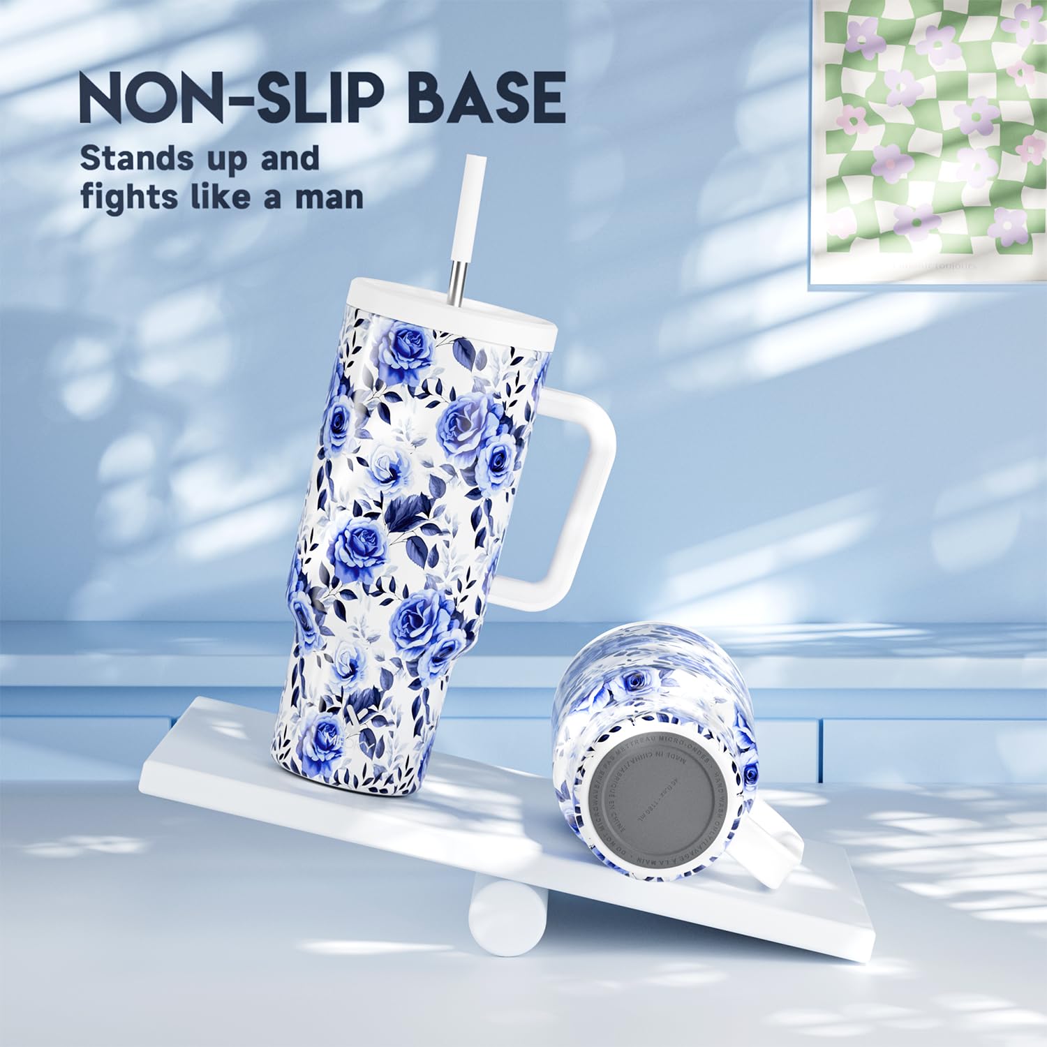 Meoky tumbler non-slip base detail improving stability on desks and counters