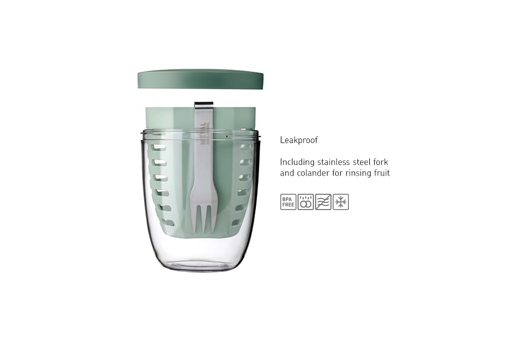 Mepal stainless-steel fork stored under lid for convenient eating on the go