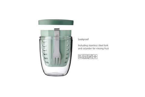 Mepal stainless-steel fork stored under lid for convenient eating on the go