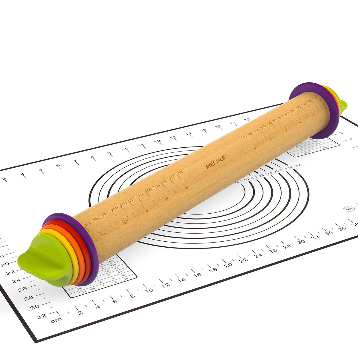 Mepple rolling pin front view showing compact beech wood and smooth finish for even rolling