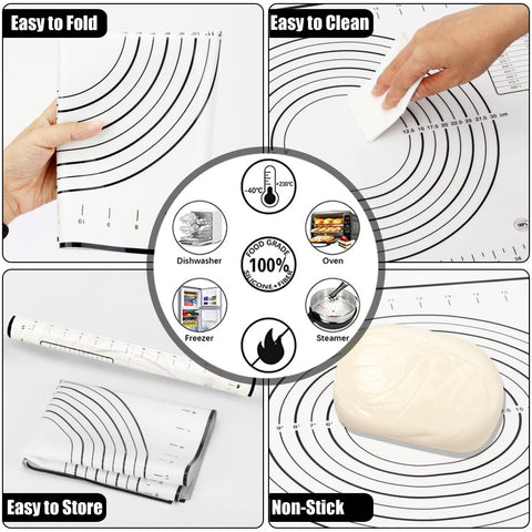 Mepple rolling pin in use flattening pizza dough for consistent crust thickness