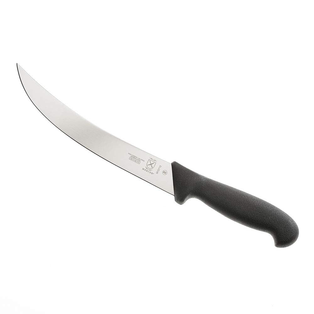Mercer BPX mirror finish on blade demonstrating smooth meat release advantage