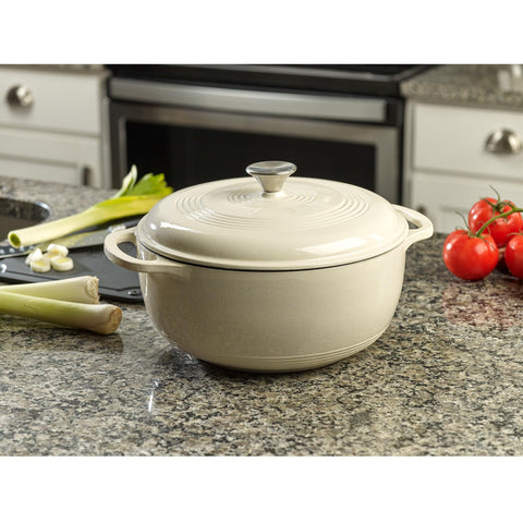 Mercer Culinary Dutch oven on kitchen table styled for serving showing attractive finish and presentation