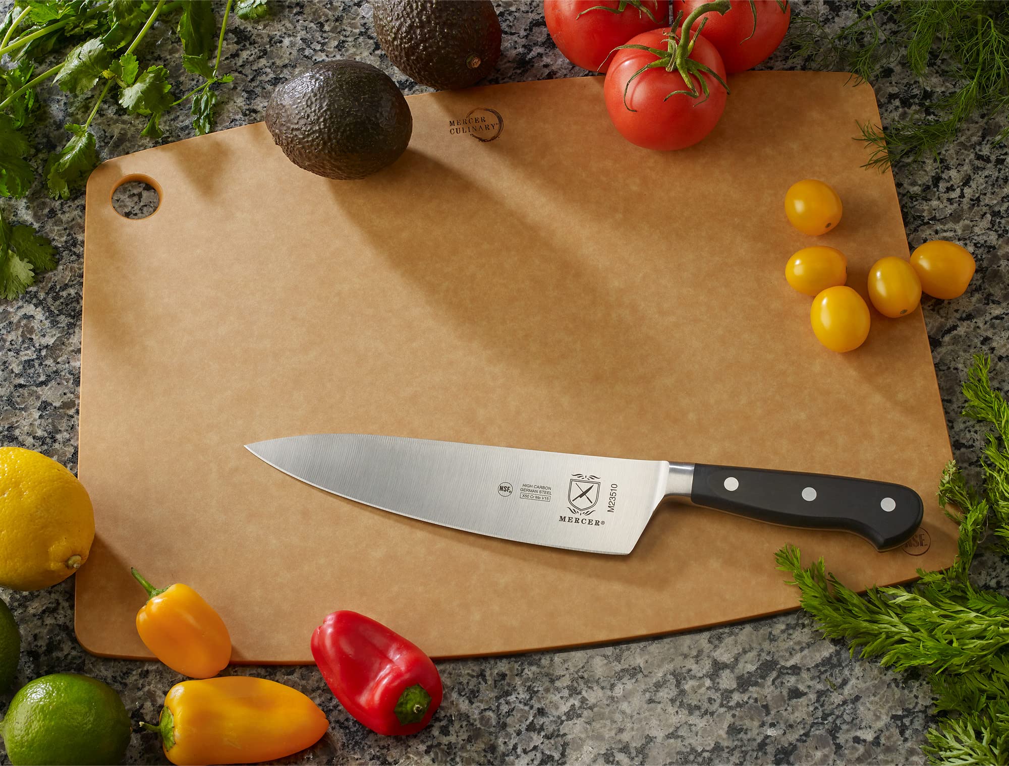 Mercer Culinary M23510 blade edge detail showing sharp taper-ground benefit