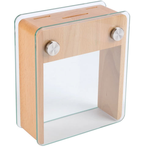 Mercer Culinary beech wood block detail highlighting protective slots that preserve blade edges