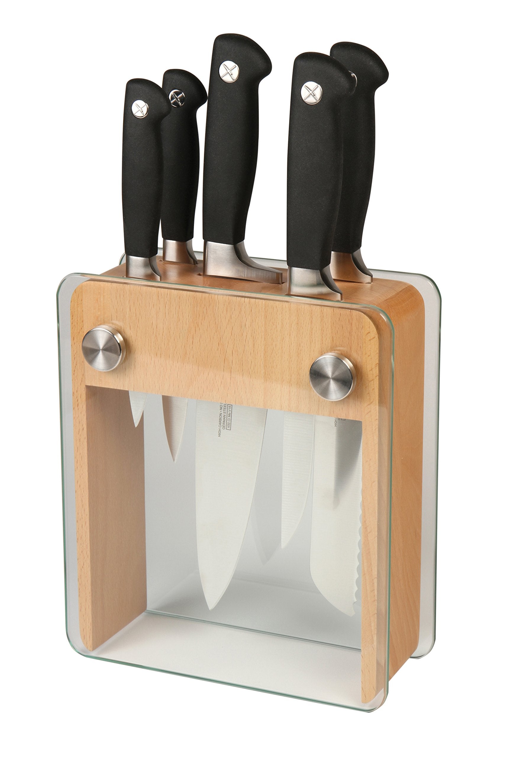 Mercer Culinary front packaging showing complete 6-piece Genesis set and block for quick identification