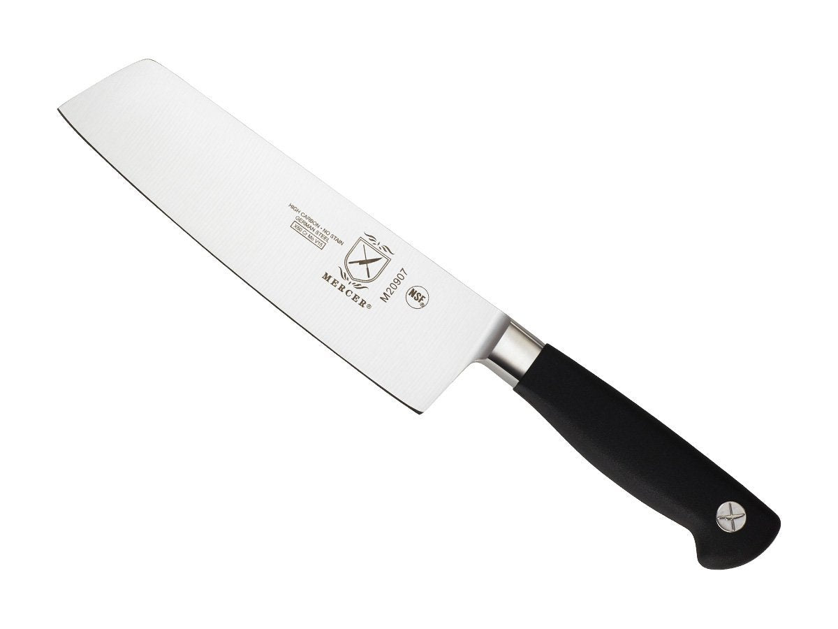 Mercer Genesis nakiri front view showing blade and balance for precise cuts