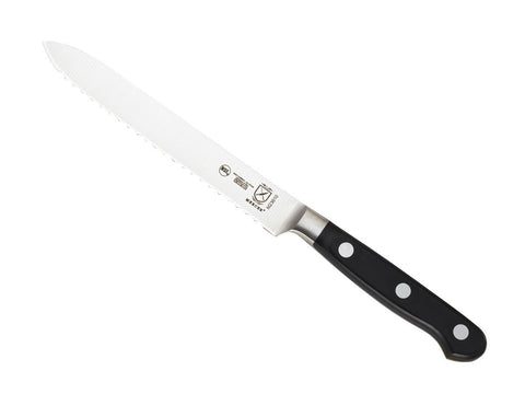Mercer Culinary Renaissance tomato knife front view showing sharp forged blade for precision