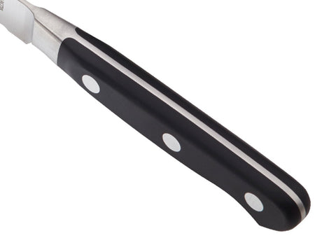 Mercer Culinary Renaissance handle close-up showing triple-riveted ergonomic grip for comfort