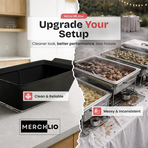 Merchlio guard on outdoor buffet reducing gusts and enhancing presentation