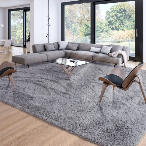 Merelax front view 8x10 grey shag rug showing soft look and floor appeal