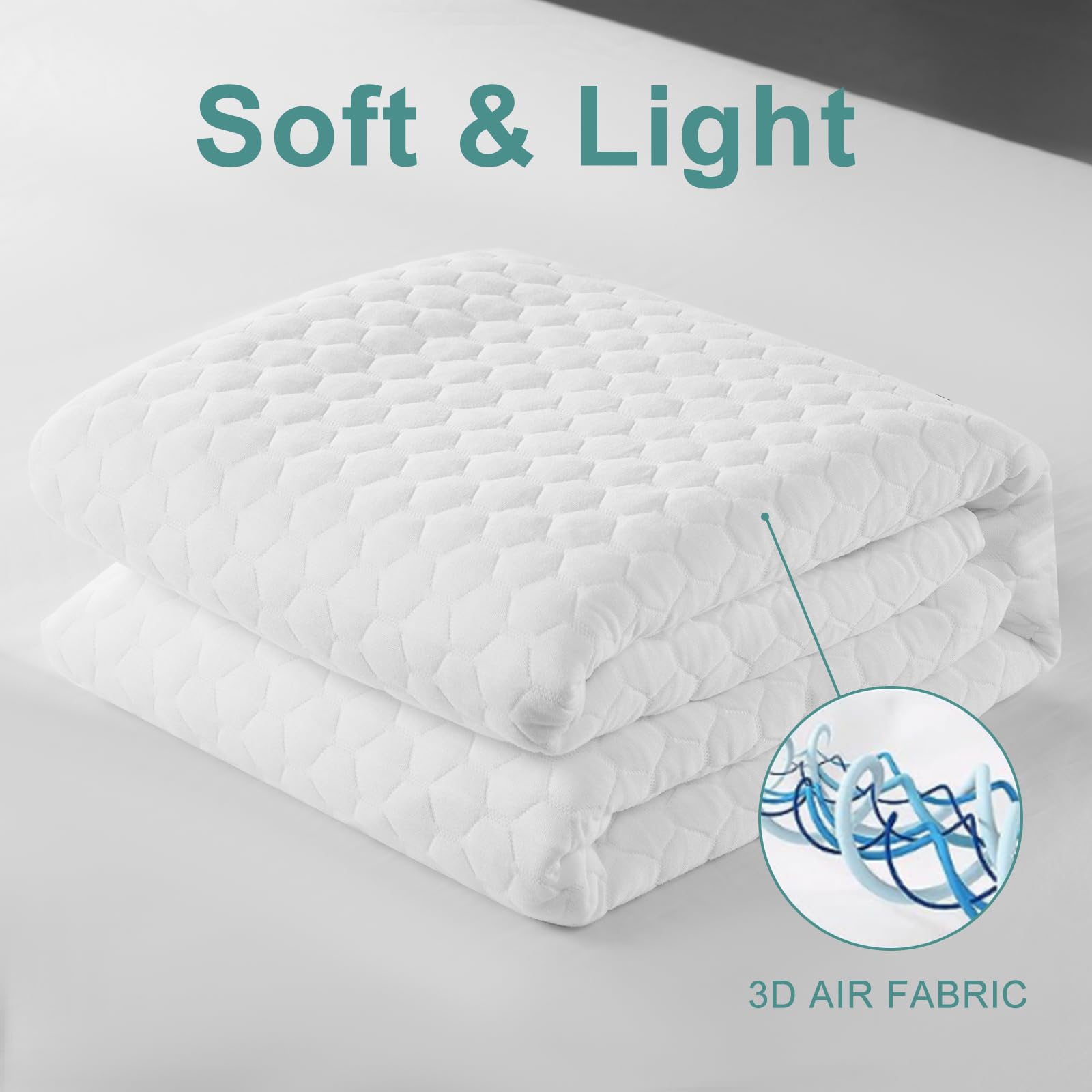 MERITLIFE protector on bed with couple reading showing quiet, comfortable surface