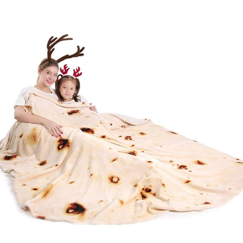 mermaker tortilla blanket front view showing full realistic print and fun design