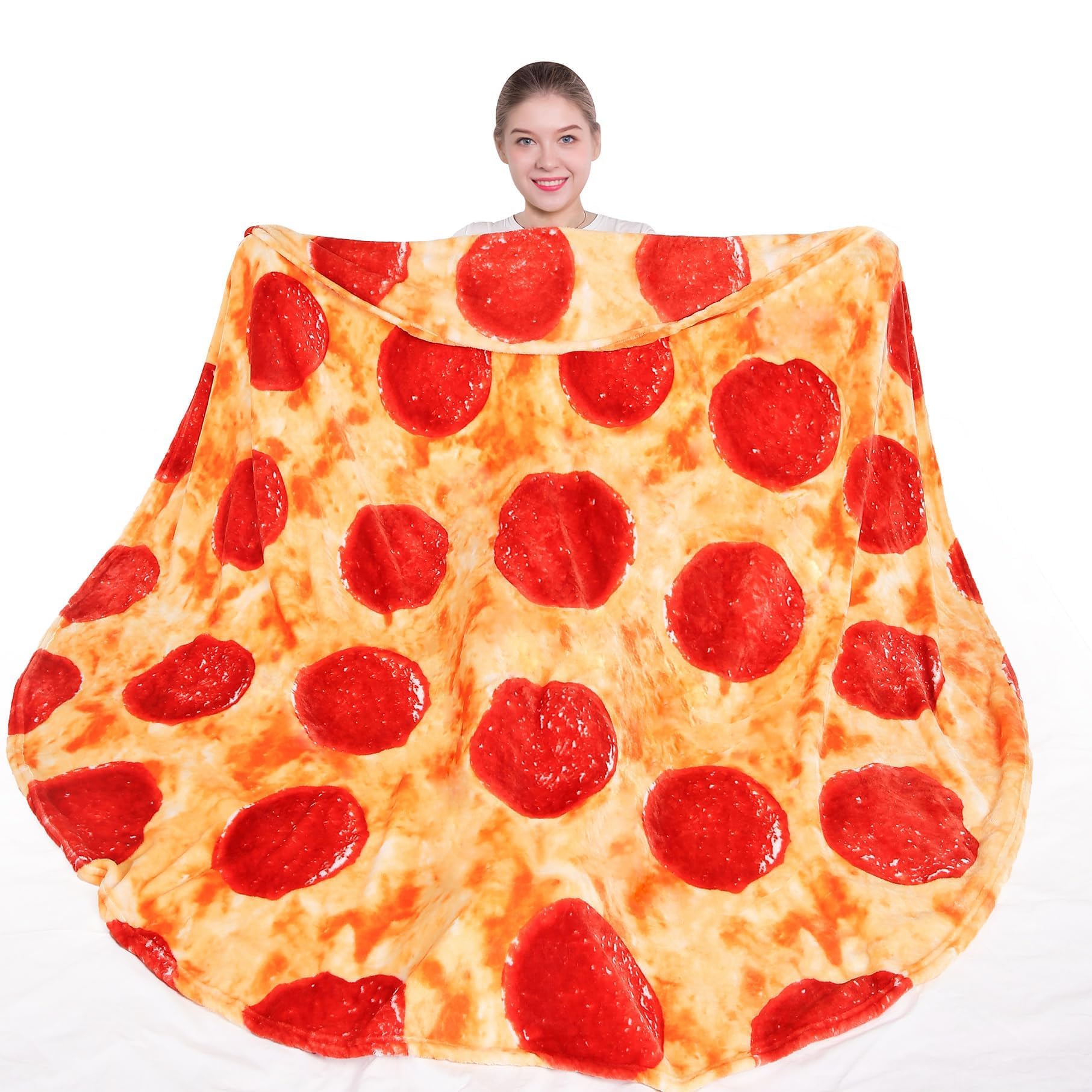 mermaker pepperoni blanket front view showing realistic pizza print and vivid colors