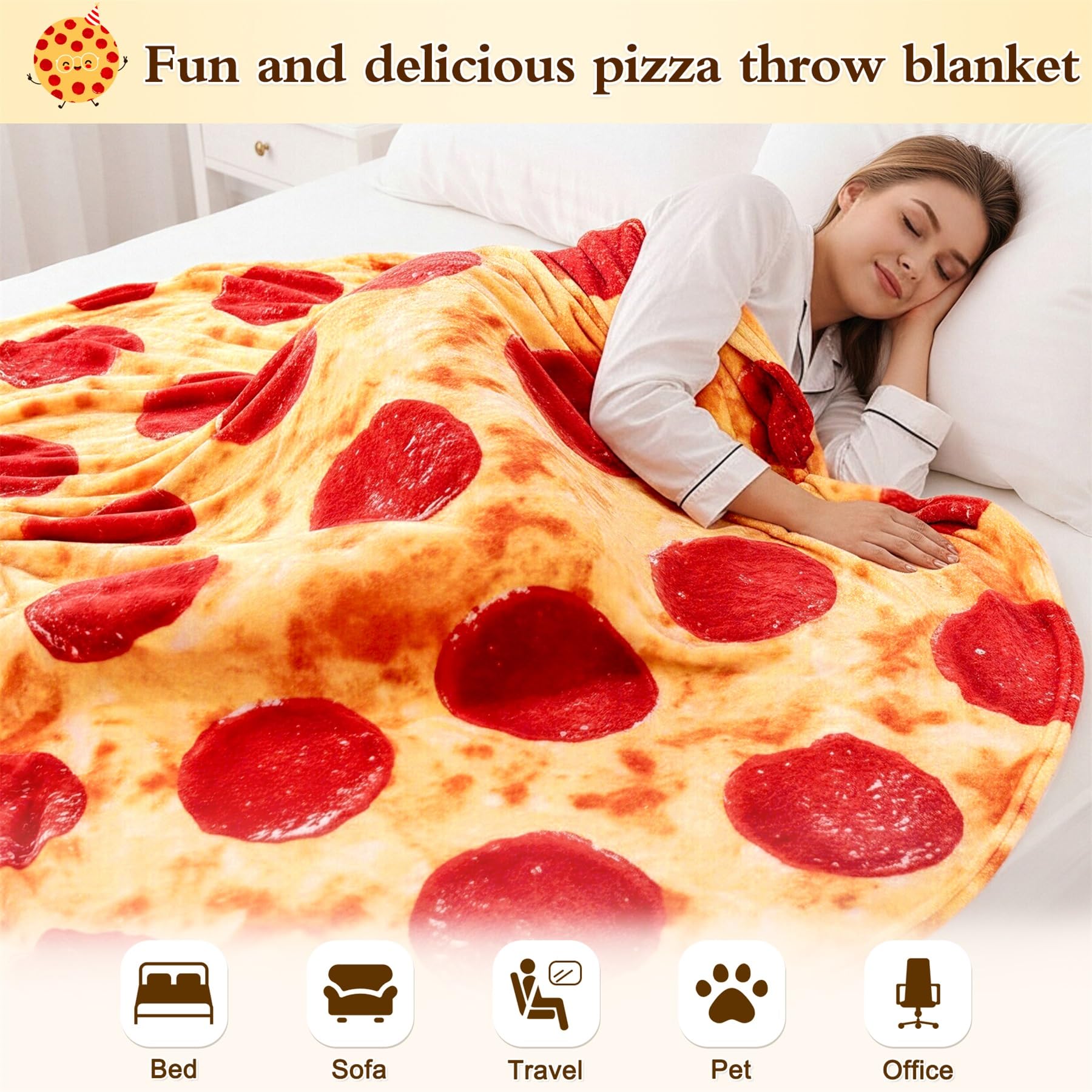 mermaker pepperoni blanket draped on sofa creating playful living room focal point