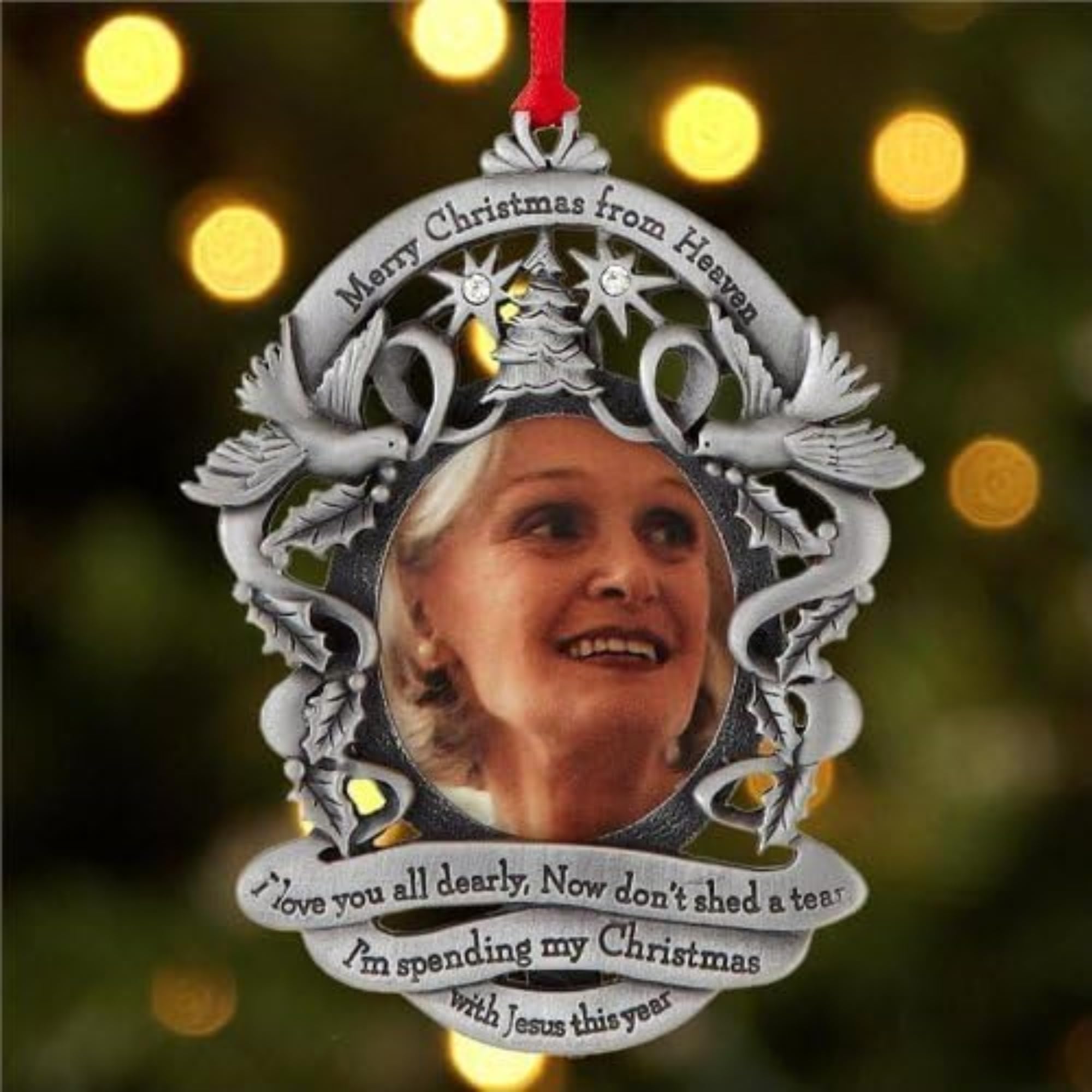 Merry Christmas From Heaven close-up of photo frame showing clear personal reminder
