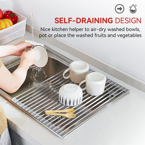 MERRYBOX rack across sink with dishes drying to maximize counter space