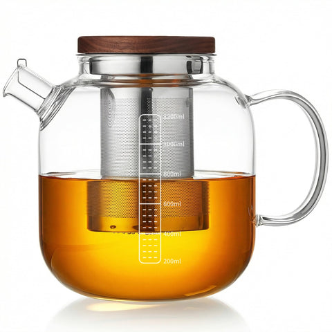 MESNEY front view teapot showing clear borosilicate glass and capacity benefit