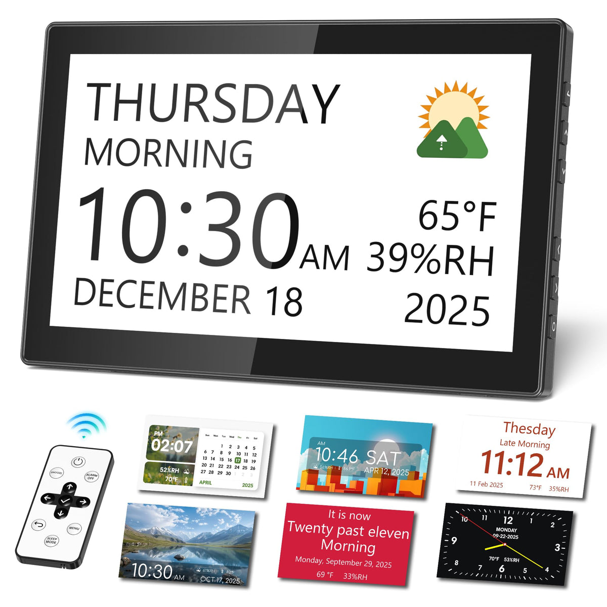 Mesqool front display clock showing large date and time for easy reading