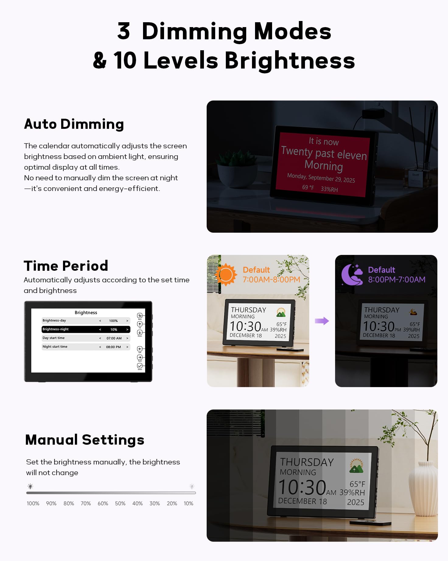 Mesqool in use on a nightstand providing clear nighttime calendar cues