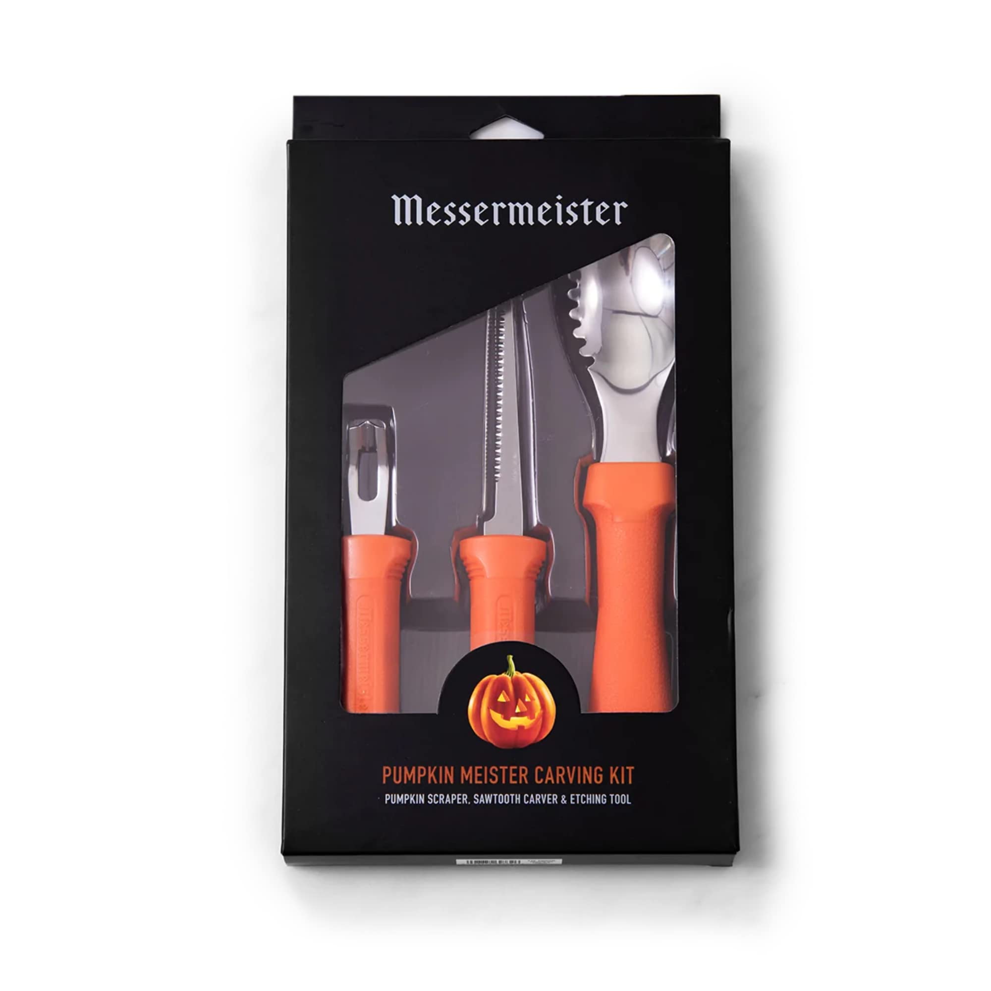 Messermeister front packaging showing all three carving tools and benefits